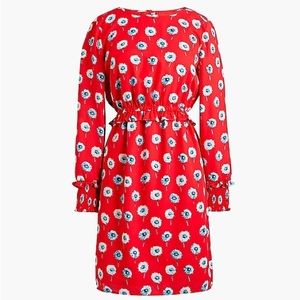 J.Crew Red Printed Long Sleeve Fitted Floral Dress